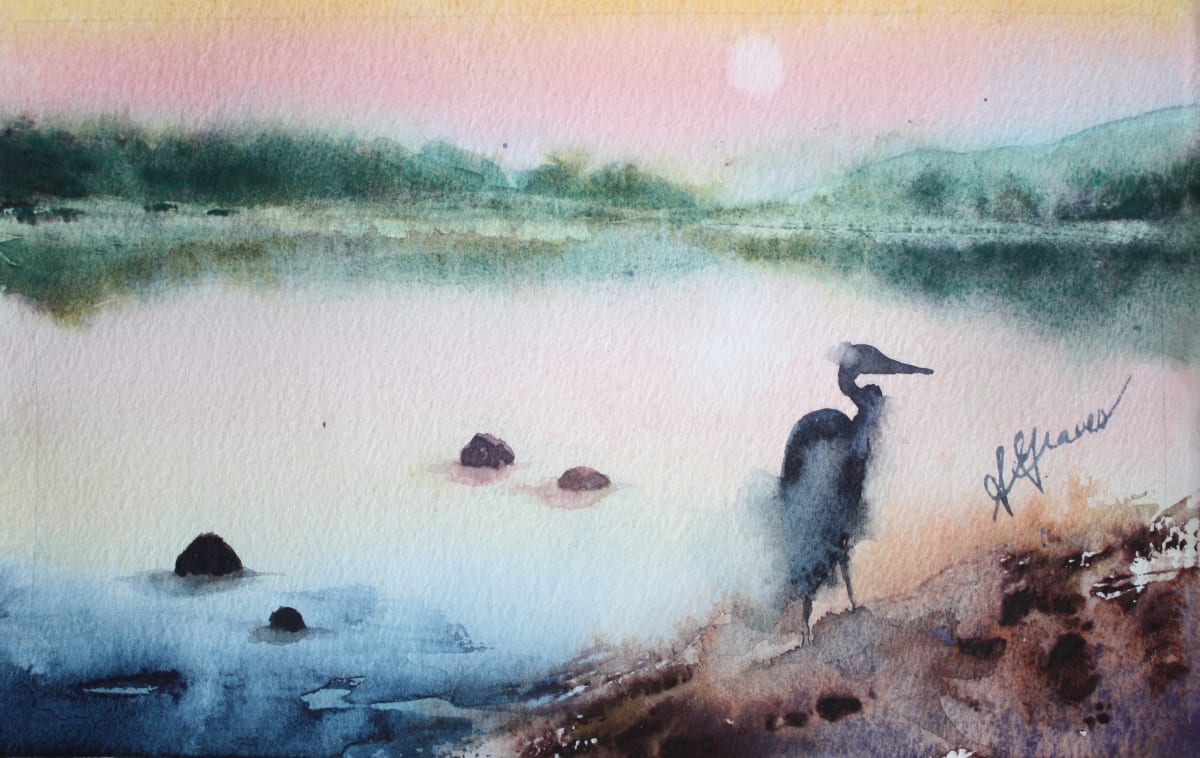 Sunset with a Heron by Sarah Graves 