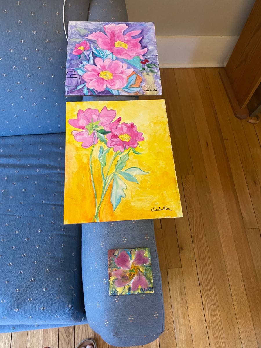 Three peony paintings 