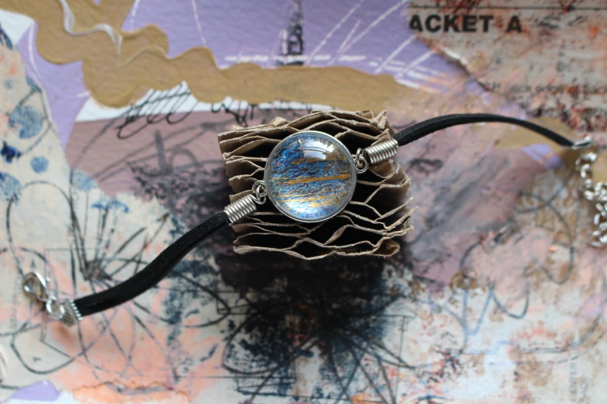 Haze Blue by Bernadette Rivette  Image: Bracelet with leather and chain