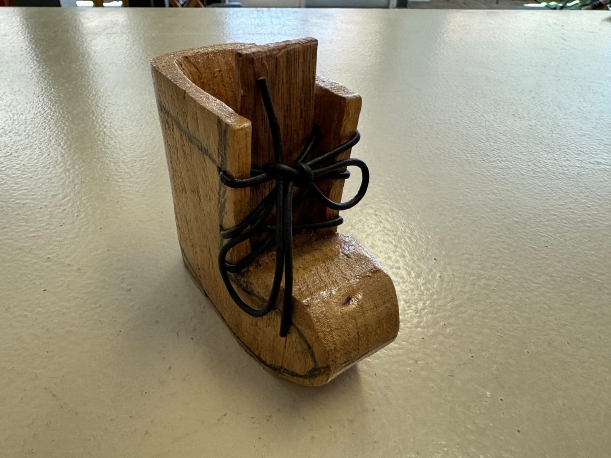 Wooden Shoe with leather laces by Ellsworth Dodds 