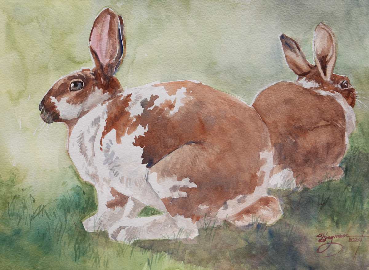 Two Spotted Rabbits by Carlene Dingman Atwater 