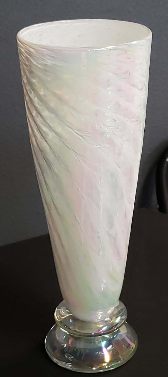 Glass Iridescent Vase with base by Ed Broadfield 