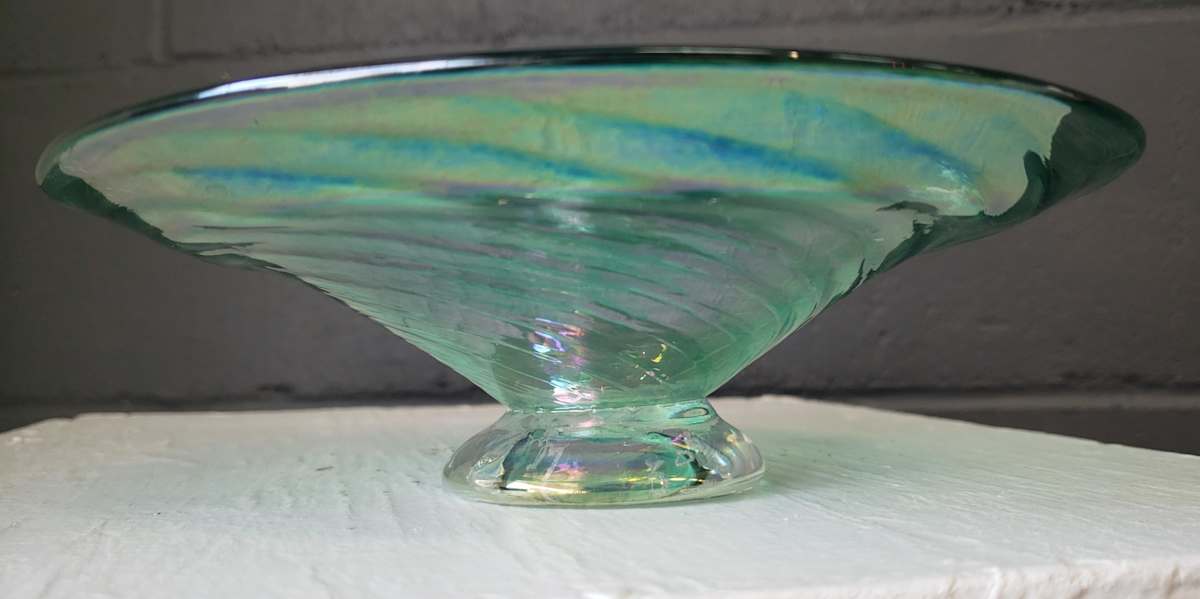 Spiral Green and Clear Glass Dish by Ed Broadfield 