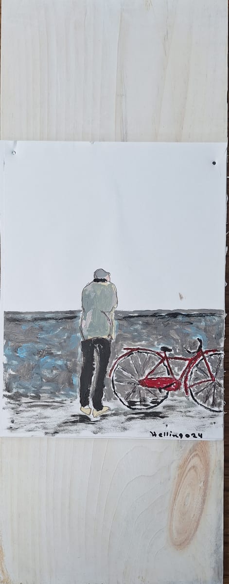 Old Friend by Steve Helling  Image: Acrylic on paper on white stained wood plank