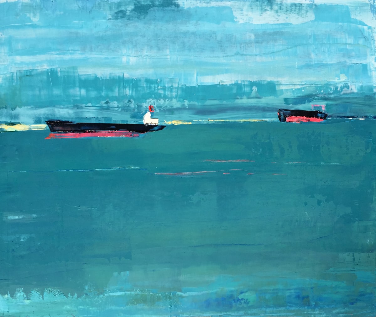 Dabs of Red on Teal by Suzy Barnard 