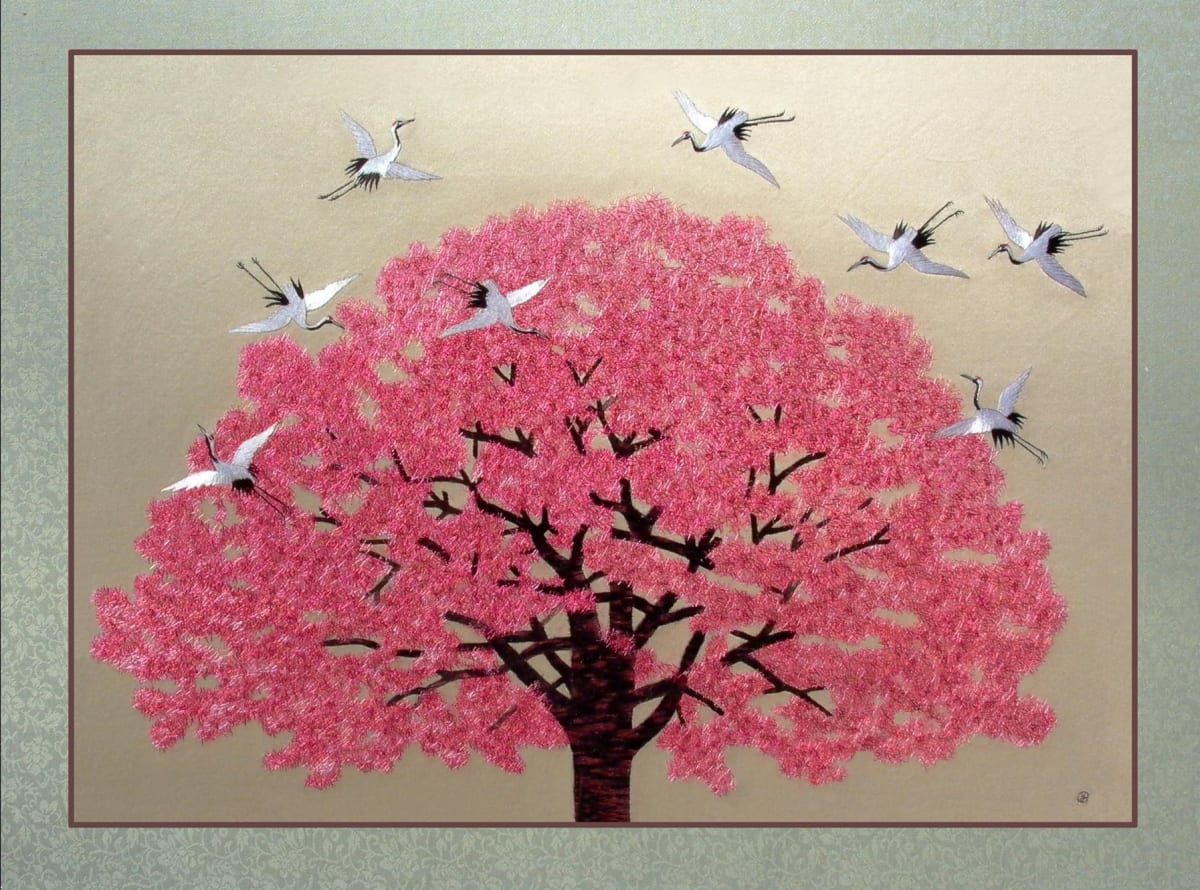 Red Tree and Cranes by Yan Inlow, Image 1.