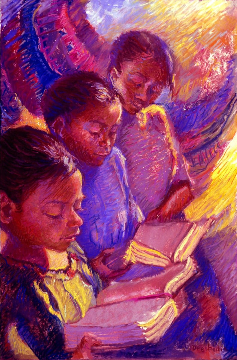 Mexican Girls Reading by Ellen Dreibelbis, Image 1.