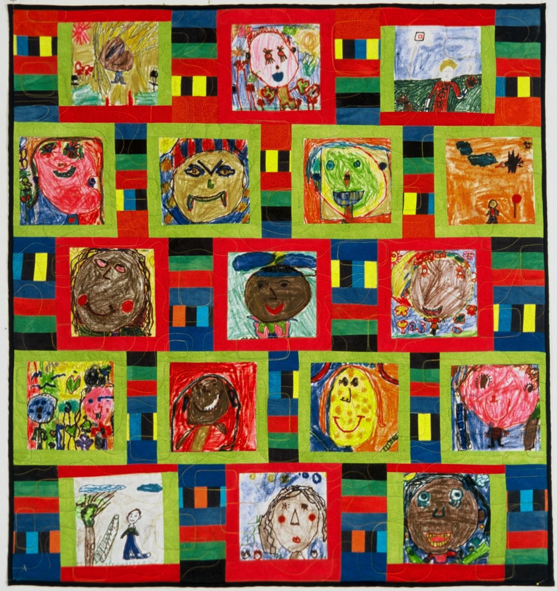 Strip-Pieced Squared Faces #1 by Ellen Oppenheimer 