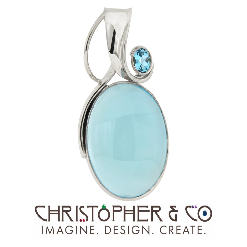CMJ A 21088  White Gold pendant designed by Christopher M. Jupp set with Chalcedony and Blue Topaz.  Image: CMJ A 21088  White Gold pendant designed by Christopher M. Jupp set with Chalcedony and Blue Topaz.