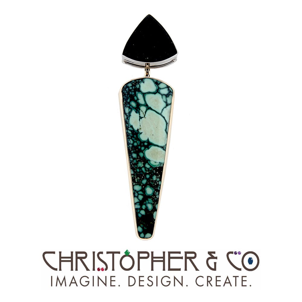 CMJ B 13131   White Gold Pendant set with black onyx drusy and tourquoise designed by Christopher M. Jupp  Image: CMJ B 13131   White Gold Pendant set with black onyx drusy and tourquoise designed by Christopher M. Jupp