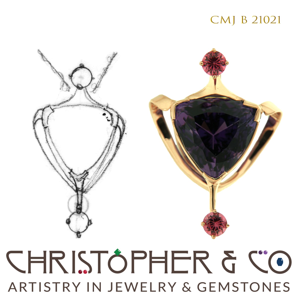 CMJ B 21021 14 Karat Yellow Gold Pendant by Christopher M. Jupp. 