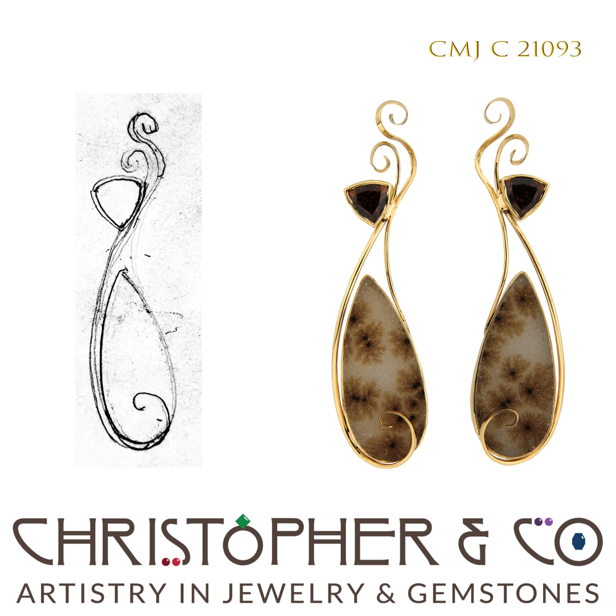 CMJ C 21092 Gold Earrings by Christopher M. Jupp  Image: CMJ C 21092 Gold Earrings set with Drusy & Zircon by Christopher M. Jupp