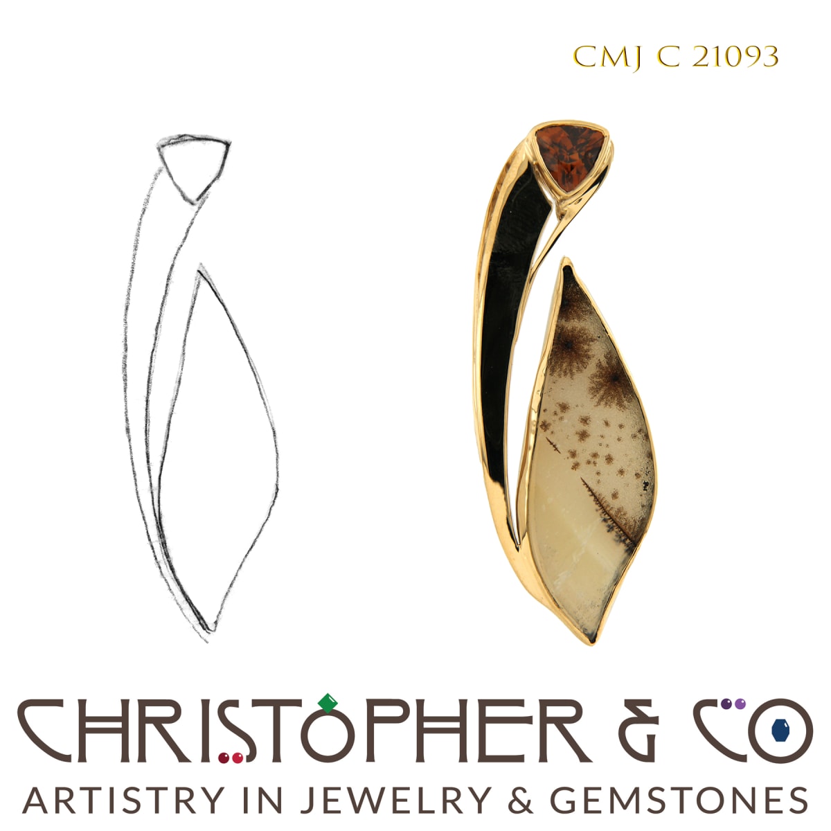 CMJ C 21093 Gold Pendant by Christopher M. Jupp  Image: CMJ C 21093 Gold Pendant set with Spotted Drusy and Zircon by Christopher M. Jupp.