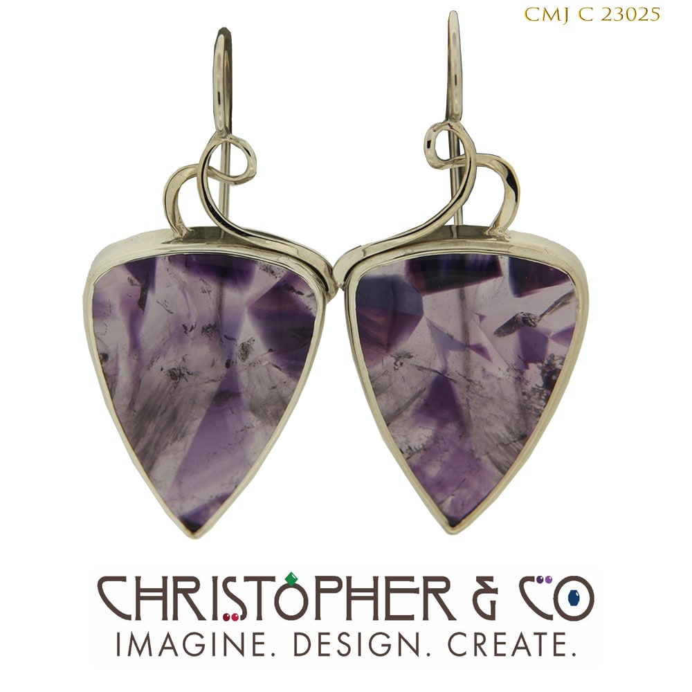 CMJ C 23025  Gold Earring Pair designed by Christopher M. Jupp set with amethyst cabachons. by Christopher M. Jupp  Image: CMJ C 23025  Gold Earring Pair designed by Christopher M. Jupp set with amethyst cabachons.