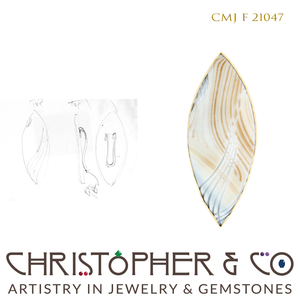 CMJ F 21047 Gold Hair Clip designed by Christopher M. Jupp set with handcarved agate by Darryl Alexander  Image: CMJ F 21047 Gold Hair Clip designed by Christopher M. Jupp set with handcarved agate by Darryl Alexander