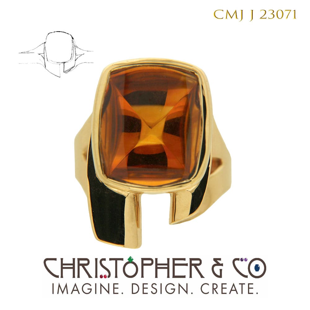 CMJ J 23071 Gold ring designed by Christopher M. Jupp.  The ring is set with a hand cut Citrine by Nick Alexander. by Christopher M. Jupp  Image: CMJ J 23071 Gold ring designed by Christopher M. Jupp.  The ring is set with a hand cut Citrine by Nick Alexander.