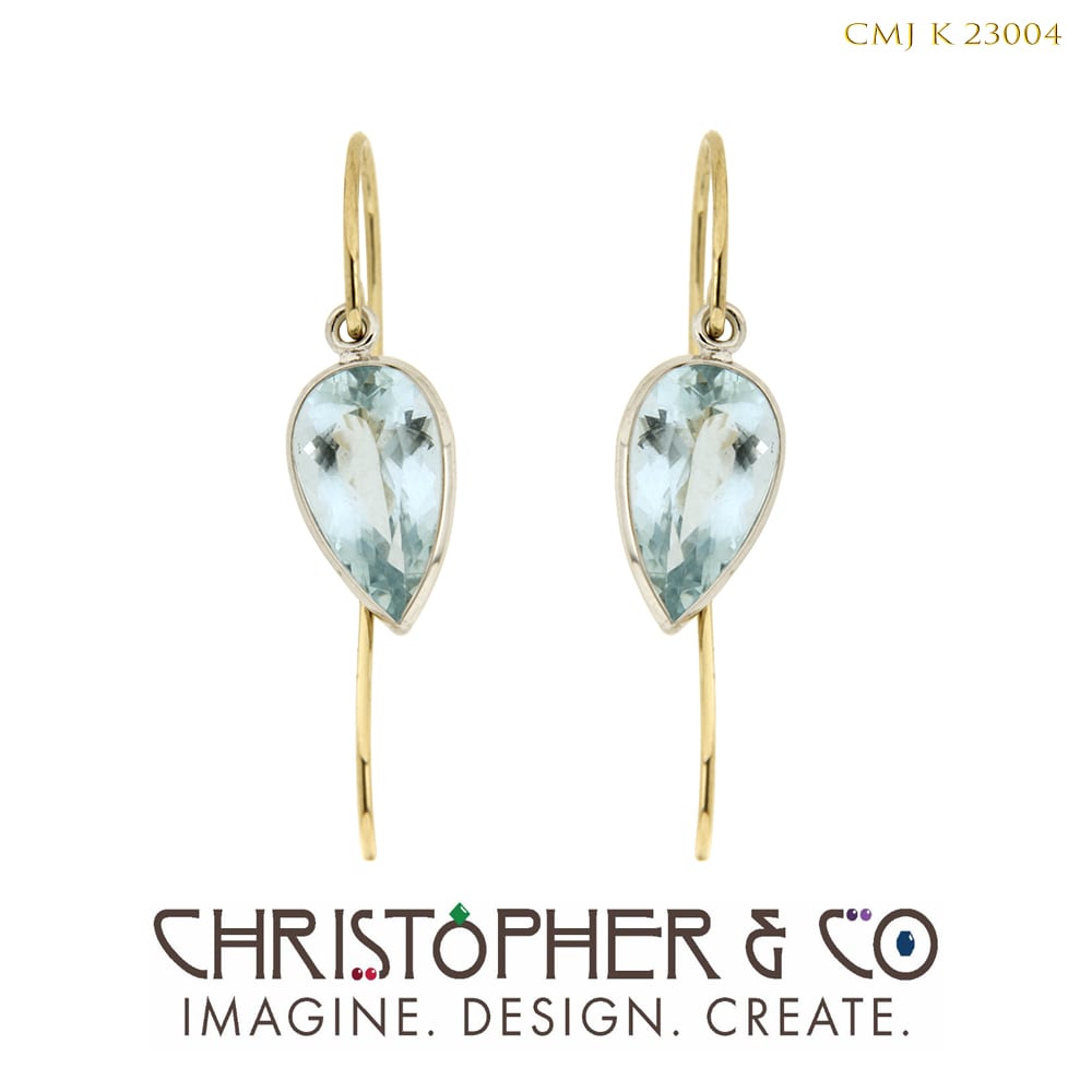 CMJ K 23004  Gold earrings by Christopher M. Jupp set with aquamarine. by Christopher M. Jupp  Image: CMJ K 23004  Gold earrings by Christopher M. Jupp set with aquamarine.