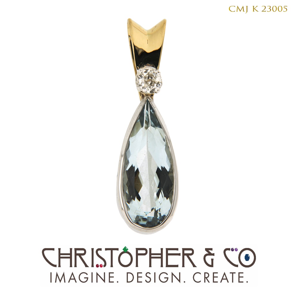 CMJ K 23005 Gold pendant designed by Christopher M. Jupp set with diamond and aquamarine. by Christopher M. Jupp  Image: CMJ K 23005 Gold pendant designed by Christopher M. Jupp set with diamond and aquamarine.