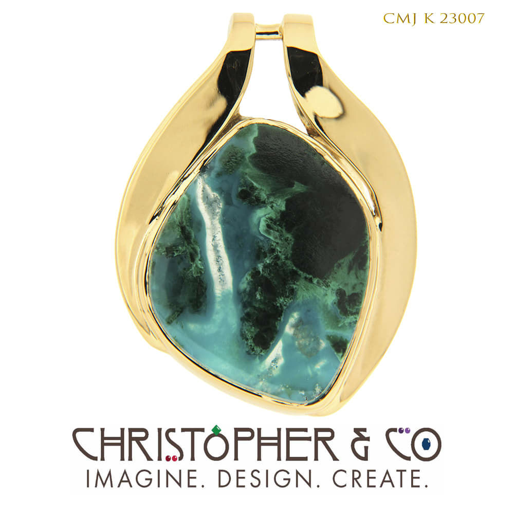 CMJ K 23007  Gold pendant designed by Christopher M. Jupp set with chrysocolla/malochite cabachon. by Christopher M. Jupp  Image: CMJ K 23007  Gold pendant designed by Christopher M. Jupp set with chrysocolla/malochite cabachon.