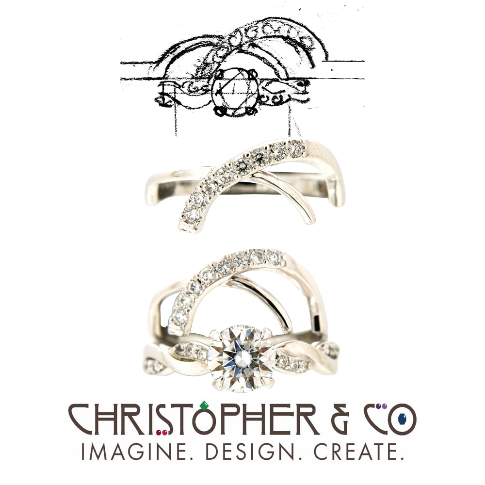 CMJ M 21144   Whit gold wedding ring to fit existing engagement ring designed by Christopher M. Jupp.  Image: CMJ M 21144   Whit gold wedding ring to fit existing engagement ring designed by Christopher M. Jupp.