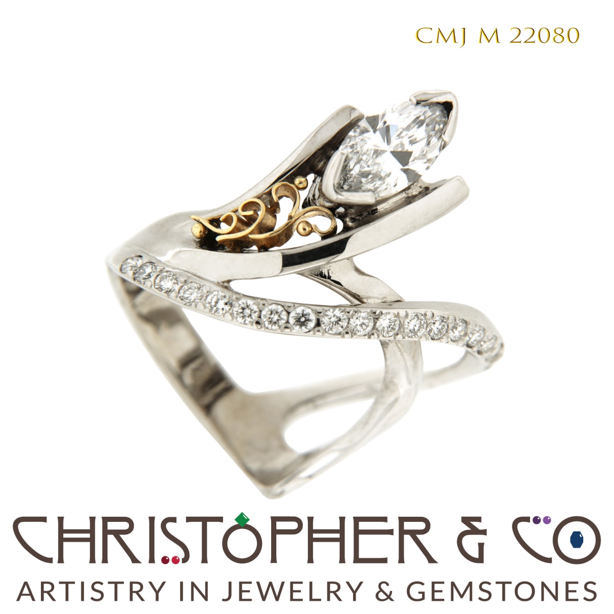 CMJ M 22080 Yellow & white gold ring designed by Christopher M. Jupp and set with diamonds. by Christopher M. Jupp  Image: CMJ M 22080 Yellow & white gold ring designed by Christopher M. Jupp and set with diamonds.