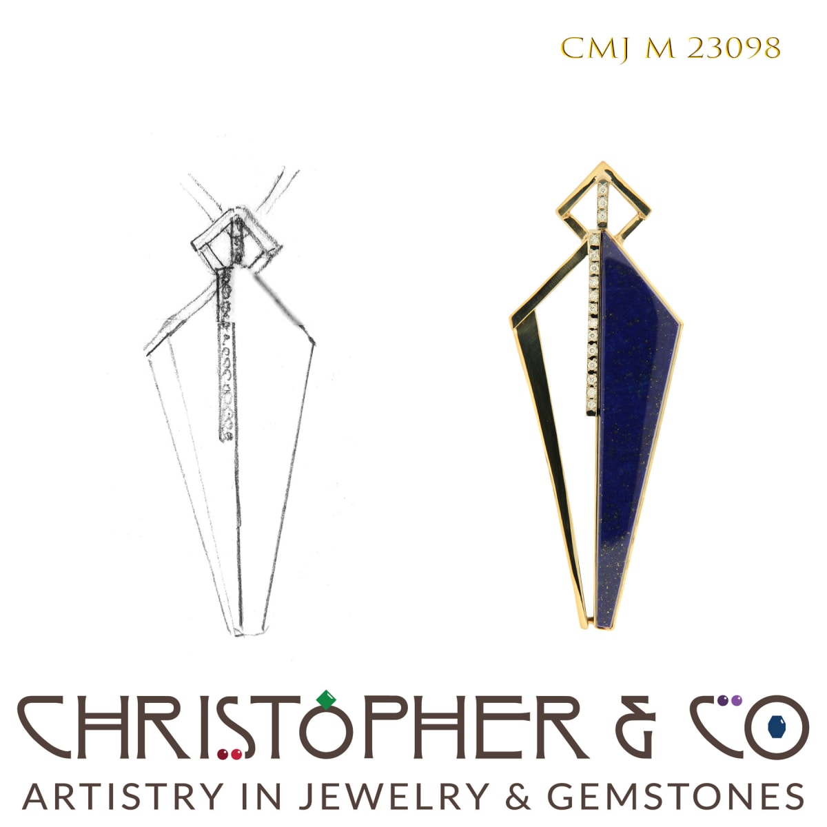 CMJ M 23098  Gold pendant by Christopher M. Jupp set with diamonds and lapis lazuli. by Christopher M. Jupp  Image: CMJ M 23098  Gold pendant by Christopher M. Jupp set with diamonds and lapis lazuli.