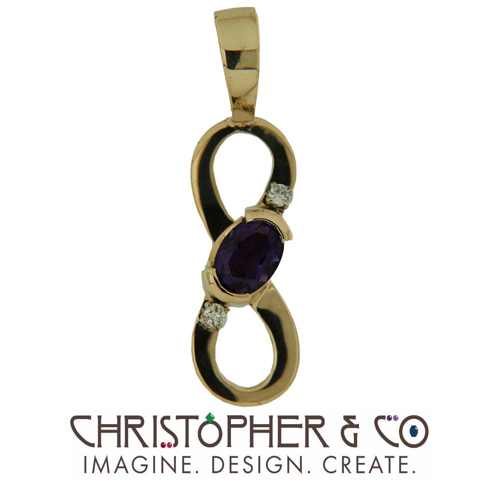 CMJ N 20110    Gold "infinity" symbol pendant set with amethyst and diamonds designed by Christopher M. Jupp  Image: CMJ N 20110    Gold "infinity" symbol pendant set with amethyst and diamonds designed by Christopher M. Jupp