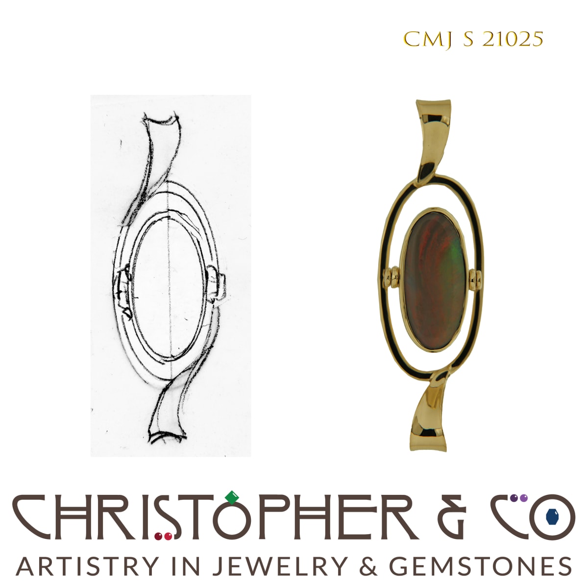 CMJ S 21025 Gold Pendant by Christopher M. Jupp set with Australian Opal  Image: CMJ S 21025 Gold Pendant by Christopher M. Jupp set with Australian Opal