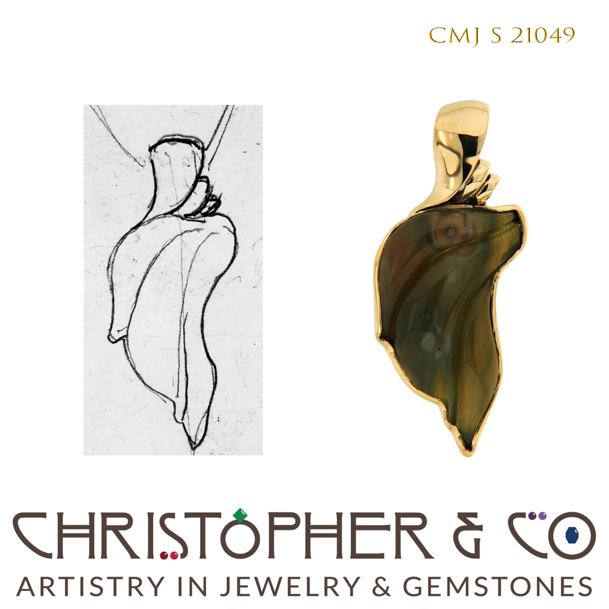 CMJ S 21049 Gold Pendant by Christopher M. Jupp set with Ocean Jasper  Image: CMJ S 21049 Gold Pendant by Christopher M. Jupp set with Ocean Jasper