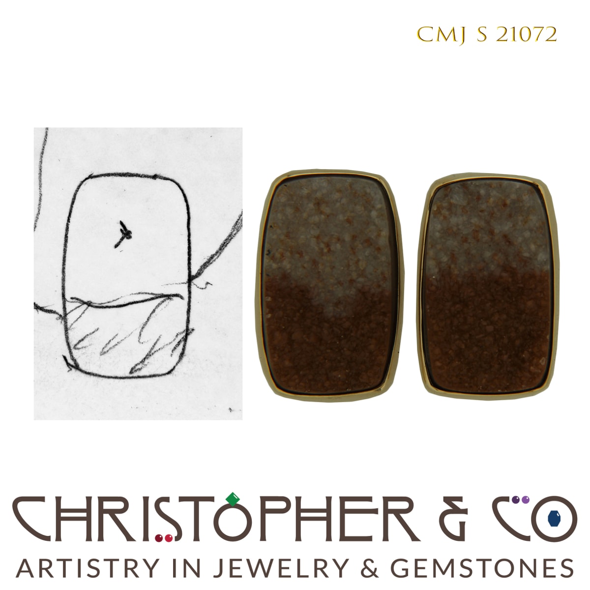 CMJ S 21072  Gold Earrings by Christopher M. Jupp bezel set with Orange Drusy  Image: CMJ S 21072  Gold Earrings by Christopher M. Jupp bezel set with Orange Drusy