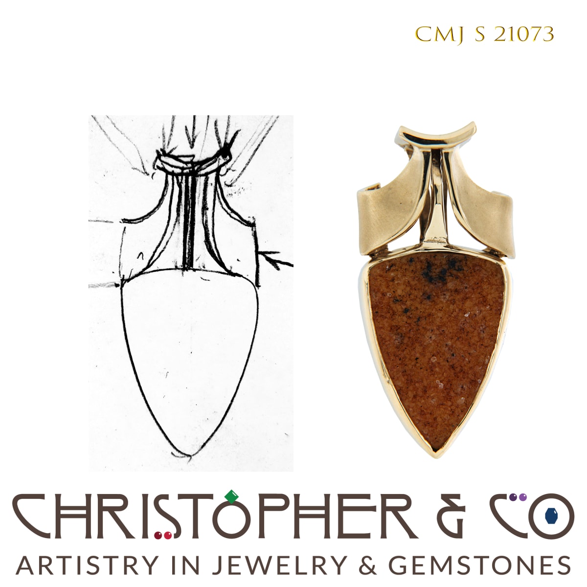 CMJ S 21073 Gold Pendant by Christopher M. Jupp set with Orange Drusy  Image: CMJ S 21073 Gold Pendant by Christopher M. Jupp set with Orange Drusy