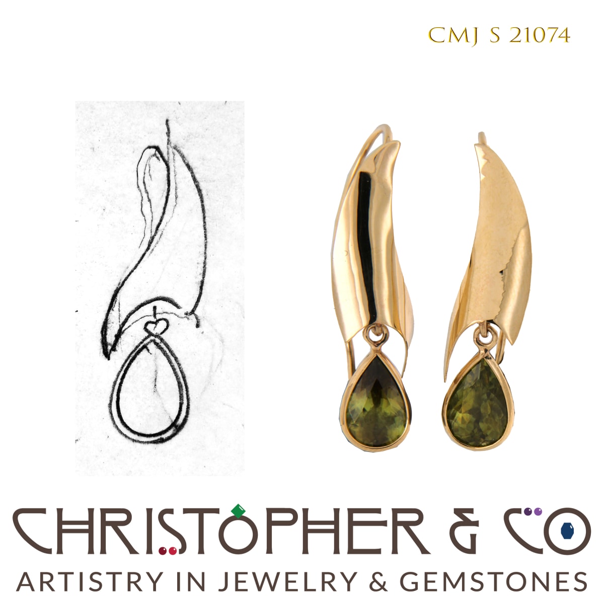 CMJ S 21074 Gold Earring Pair designed by Christopher M. Jupp set with Sphene  Image: CMJ S 21074 Gold Earring Pair designed by Christopher M. Jupp set with Sphene