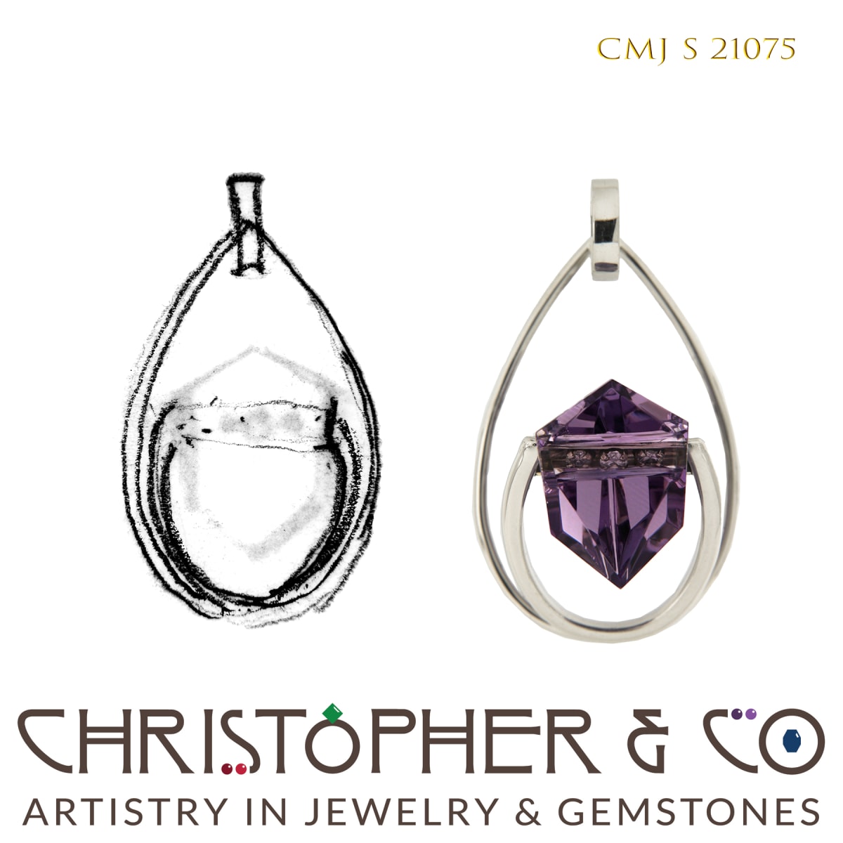 CMJ S 21075 White Gold Pendant by Christopher M. Jupp set with Amethyst Bead hand-cut by Sean Davis  Image: CMJ S 21075 White Gold Pendant by Christopher M. Jupp set with Amethyst Bead hand-cut by Sean Davis