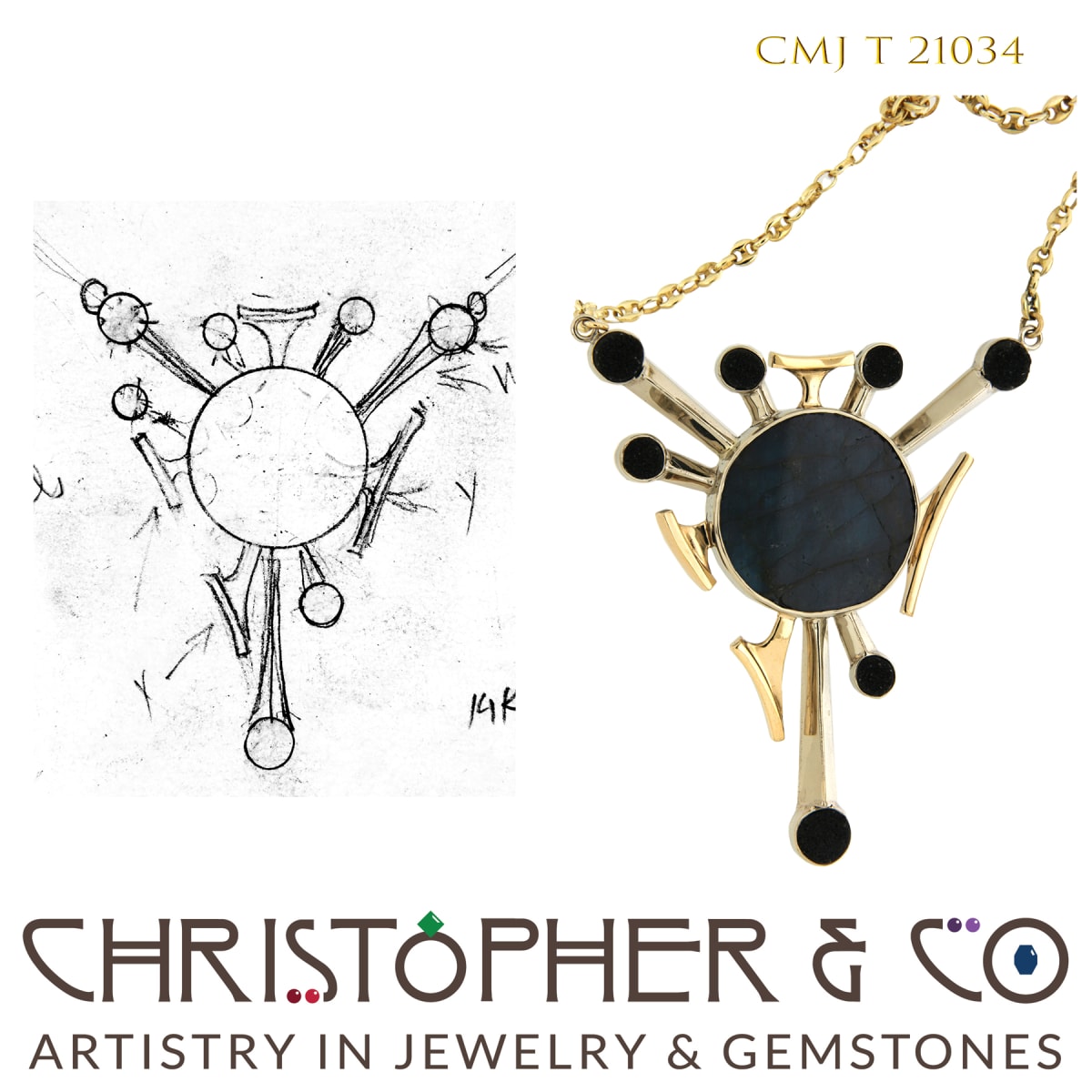 CMJ T 21034  Yellow and White Gold Pendant by Christopher M. Jupp 