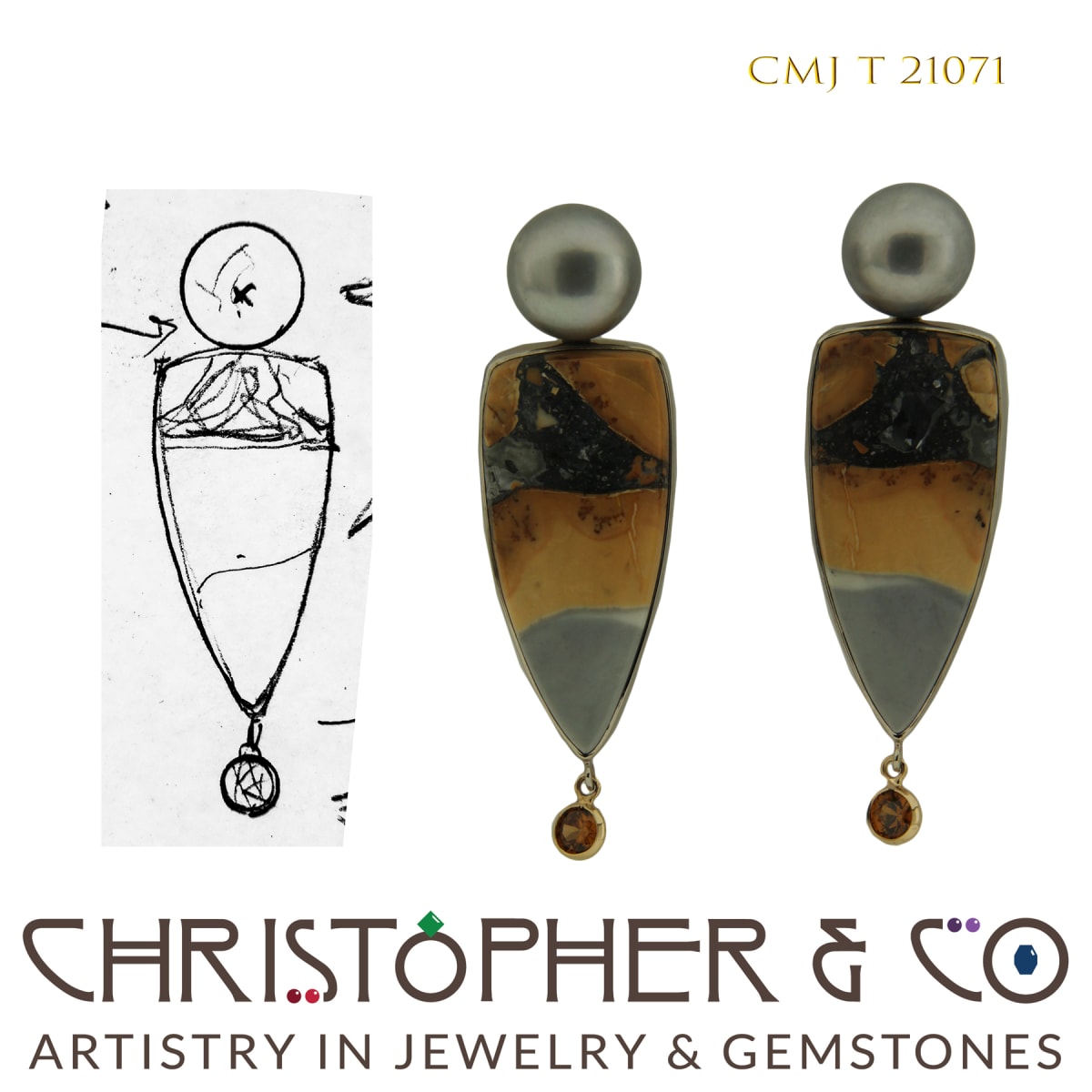 CMJ T 21071  Yellow and White Gold Earring Pair by Christopher M. Jupp 