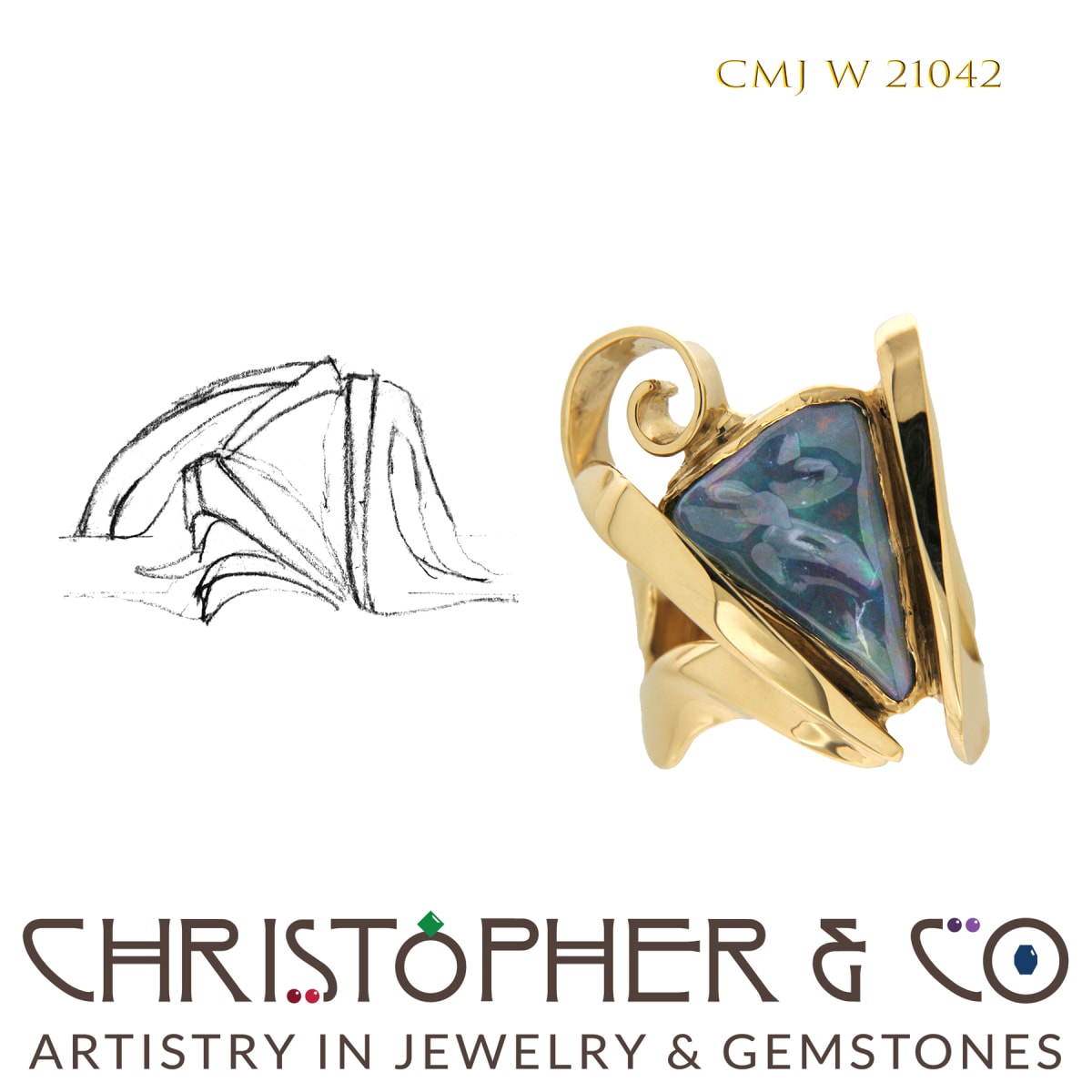 CMJ W 21042 Gold Ring designed by Christopher M. Jupp set with Black Opal  Image: CMJ W 21042 Gold Ring by Christopher M. Jupp set with Black Opal