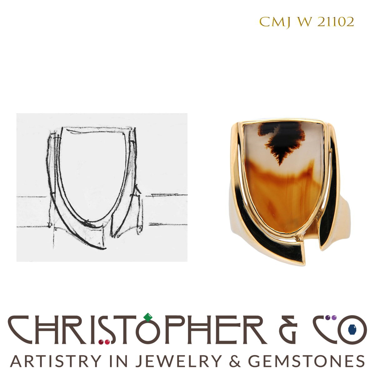 CMJ W 21102  Gold Ring designed by Christopher M. Jupp set with agate.  Image: CMJ W 21102  Gold Ring designed by Christopher M. Jupp set with agate.