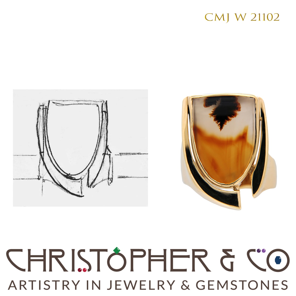 CMJ W 21102  Gold Ring designed by Christopher M. Jupp set with agate.  Image: CMJ W 21102  Gold Ring designed by Christopher M. Jupp set with agate.