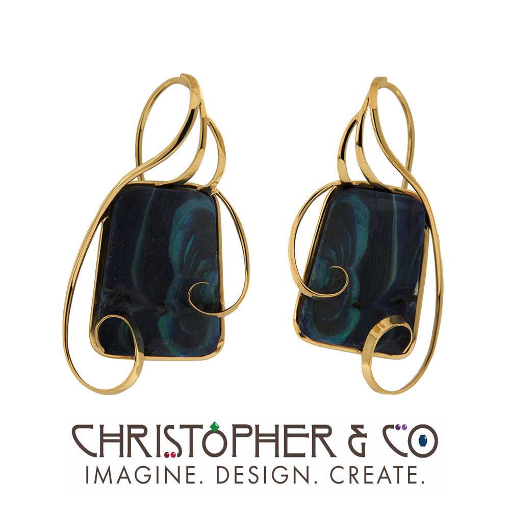 CMJ W 21154  Gold Earring Pair set with Boulder Opal designed by Christopher M. Jupp  Image: CMJ W 21154  Gold Earring Pair set with Boulder Opal designed by Christopher M. Jupp