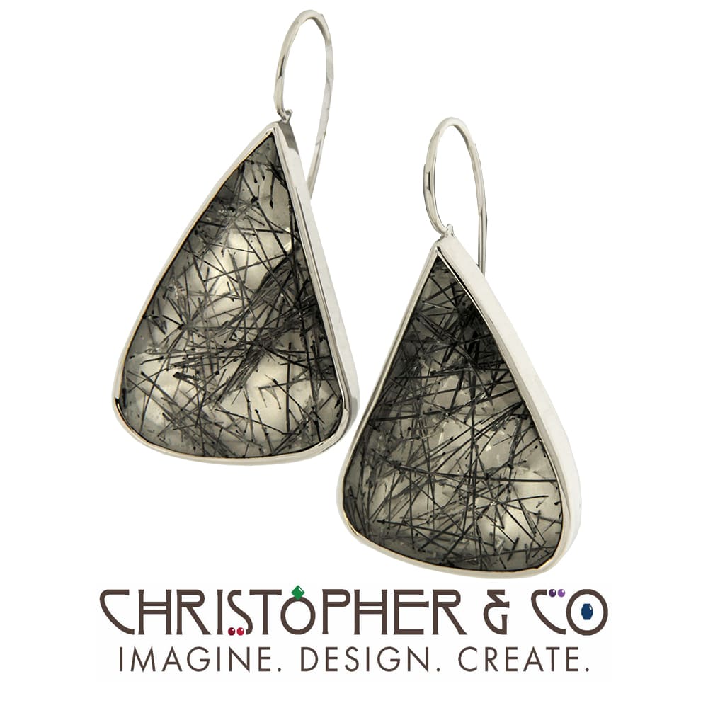 CMJ W 21171   White gold earrings designed by Christopher M. Jupp set with Tourmalated Quartz  Image: CMJ W 21171   White gold earrings designed by Christopher M. Jupp set with Tourmalated Quartz