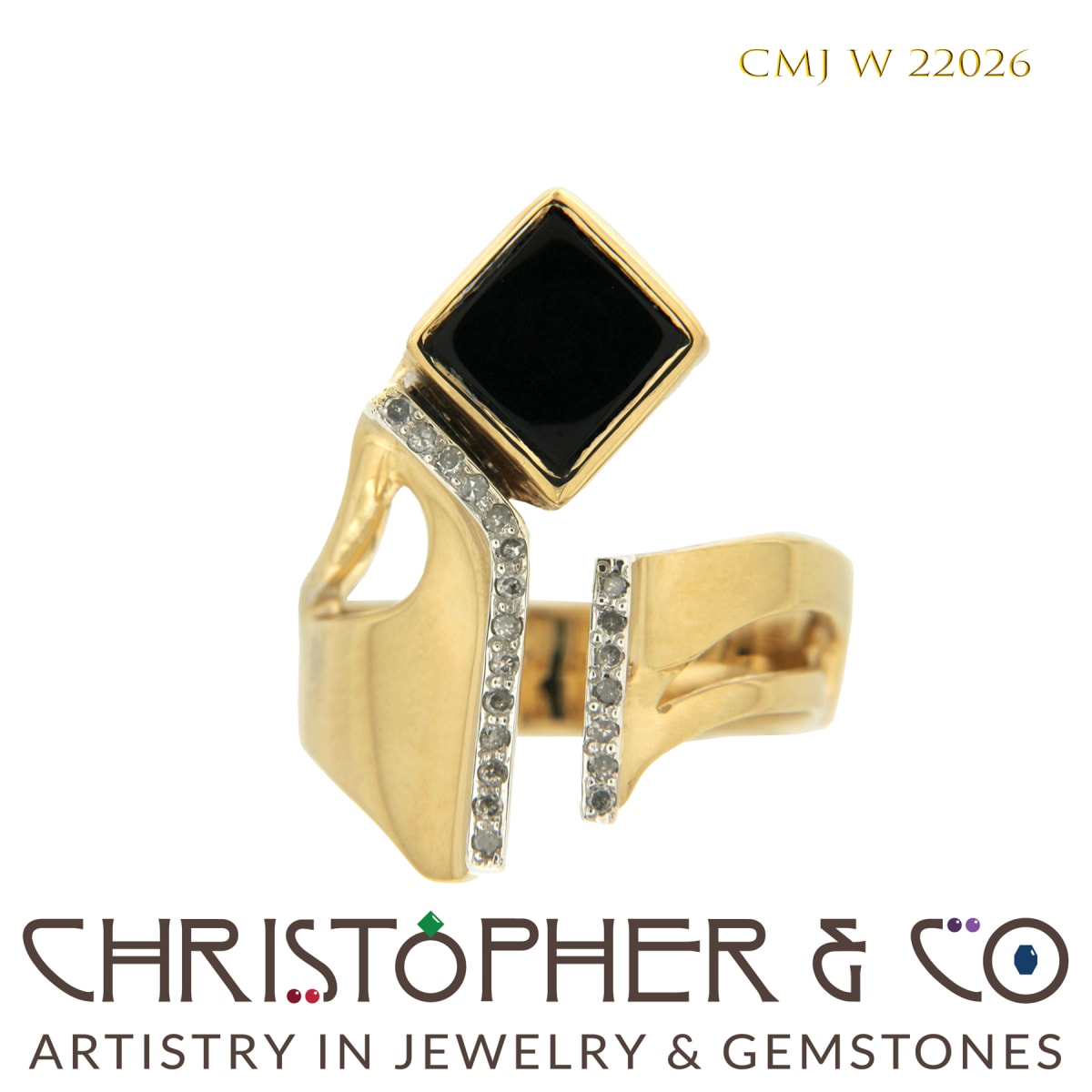 CMJ W 22026  Yellow gold ring designed by Christopher M. Jupp set with onyx and diamonds. by Christopher M. Jupp  Image: CMJ W 22026  Yellow gold ring designed by Christopher M. Jupp set with onyx and diamonds.