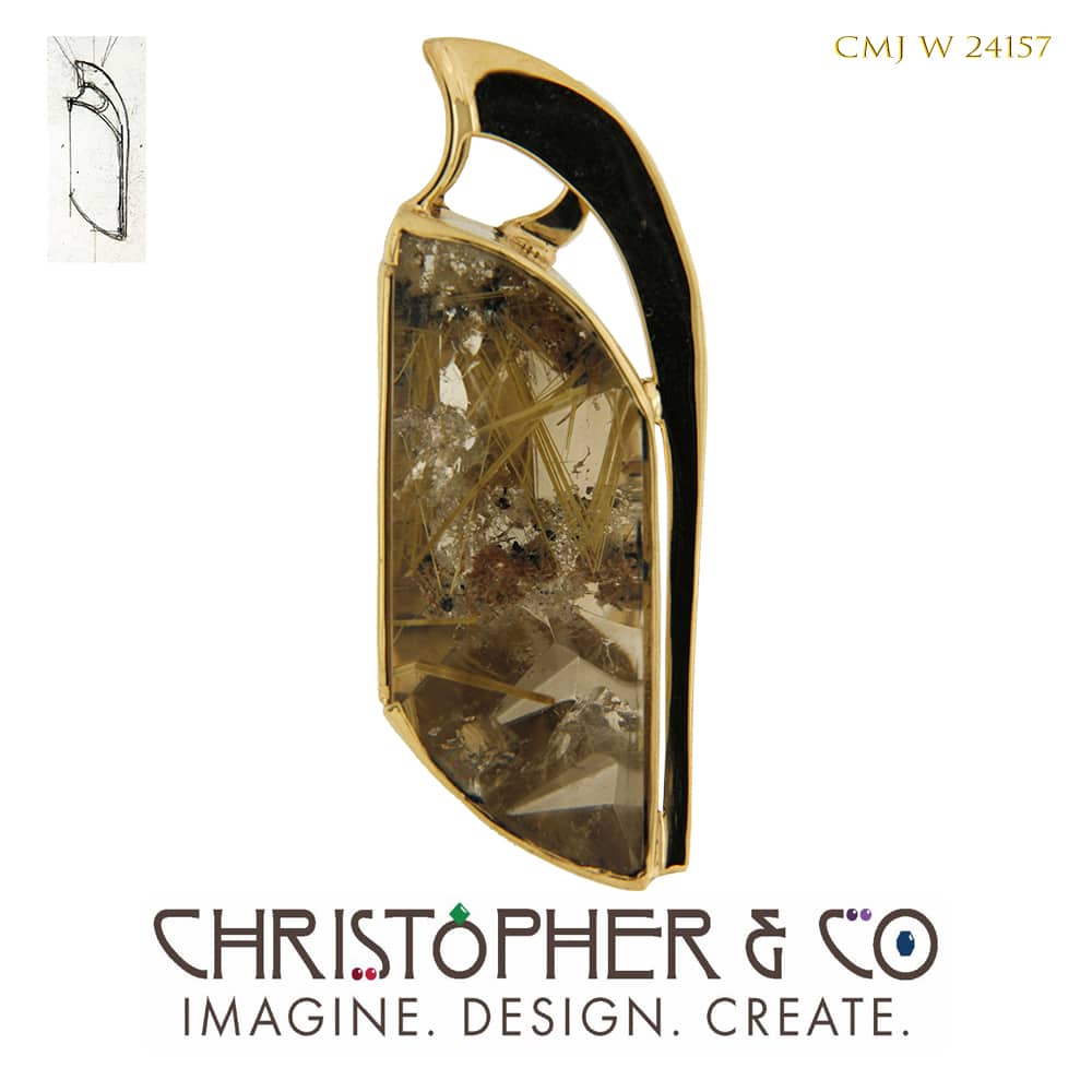CMJ W 24157 Gold pendant by Christopher M. Jupp set with Rutilated Quartz. by Christopher M. Jupp  Image: CMJ W 24157 Gold pendant by Christopher M. Jupp set with Rutilated Quartz.