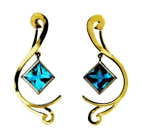 CMJ T 14047  White and Yellow Gold Earring Pair set with Blue Topaz Pair designed by Christopher M. Jupp.  Image: CMJ T 14047  White and Yellow Gold Earring Pair set with Blue Topaz Pair designed by Christopher M. Jupp.