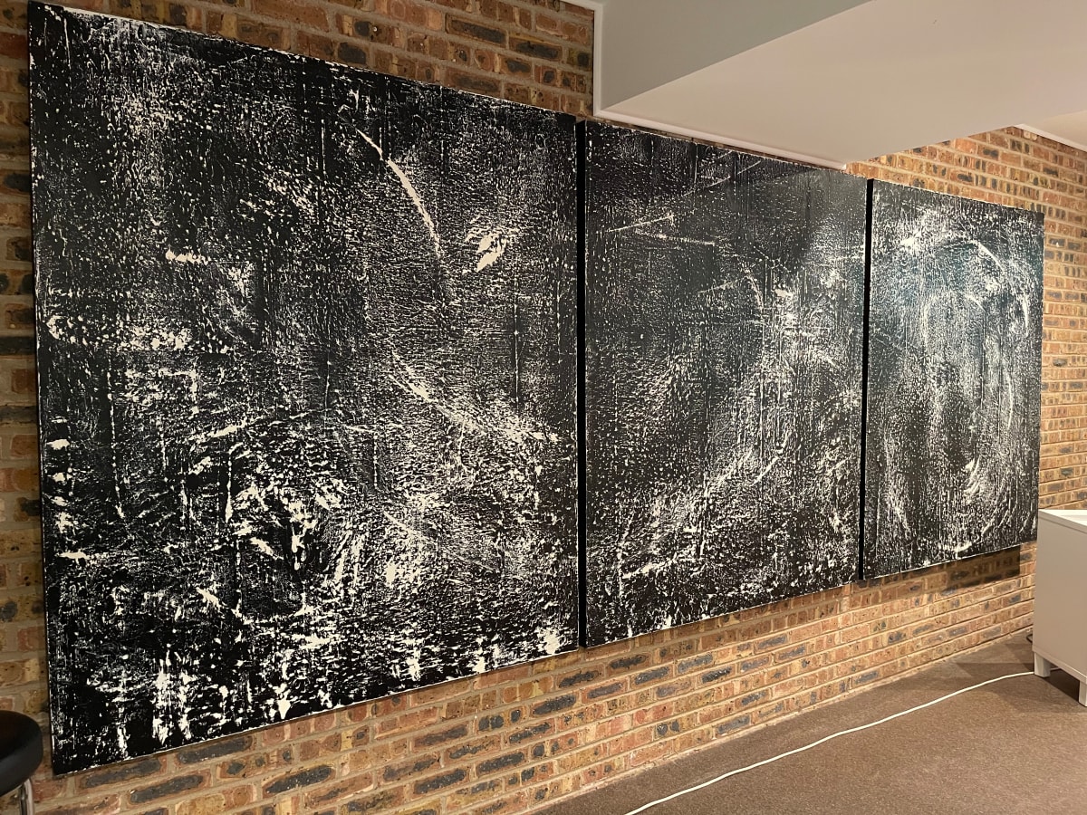 Abstrtact Oil Painting Triptych black and white by Spencer Rogers 