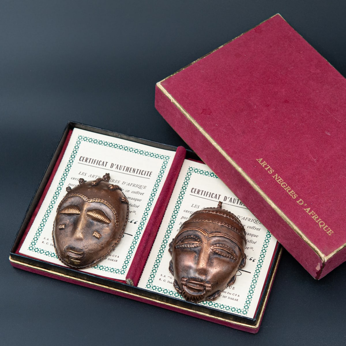 Couple of Old Certified Baoule Bronze Masks 