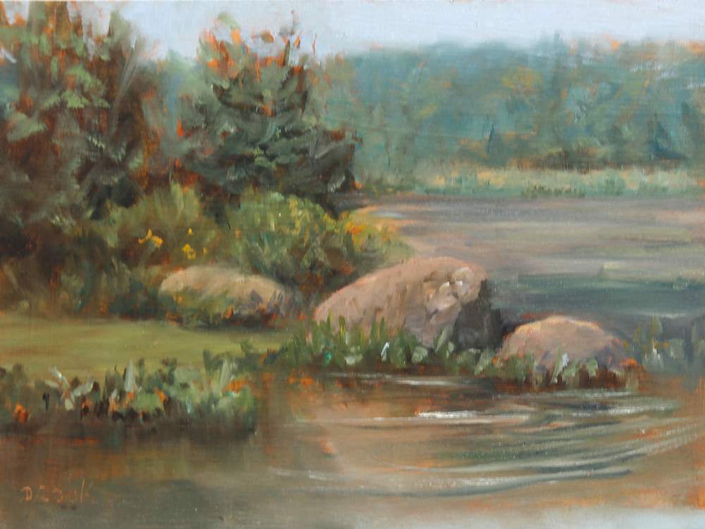 Ritchie Lake 24.08.16 by Dale Cook  Image: Ritchie Lake 24.08.16, Oil 9x12