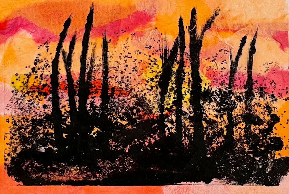 Trees  Image: Monotype print using Chine Colle method