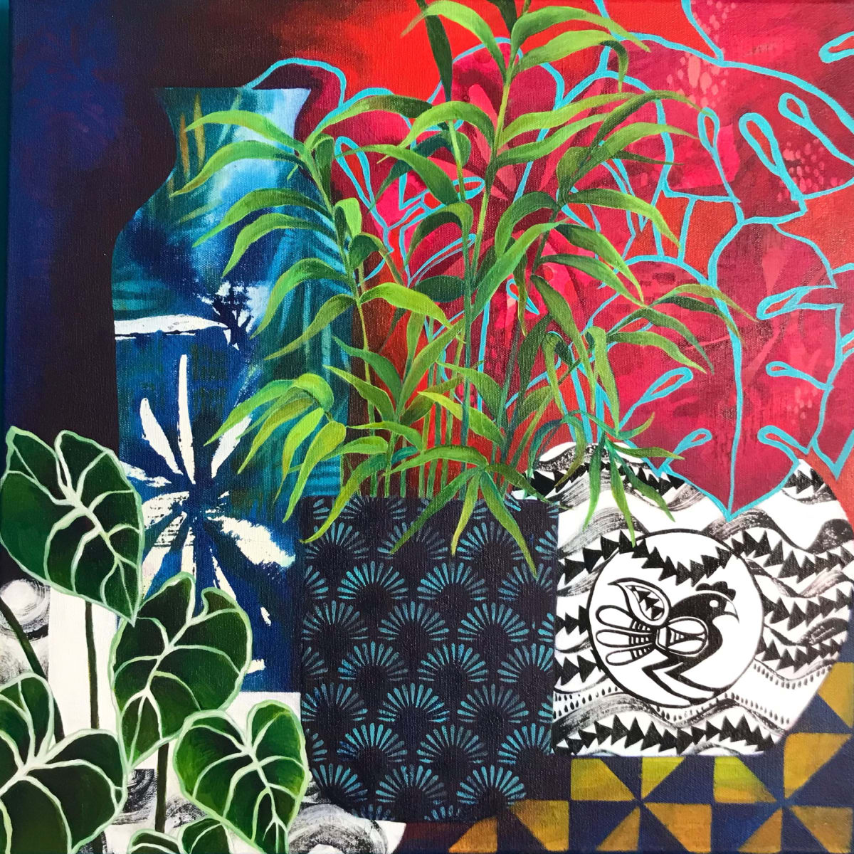 Still Life with Palm Plant and Blue Vase by Clare Hogan, Image 1.