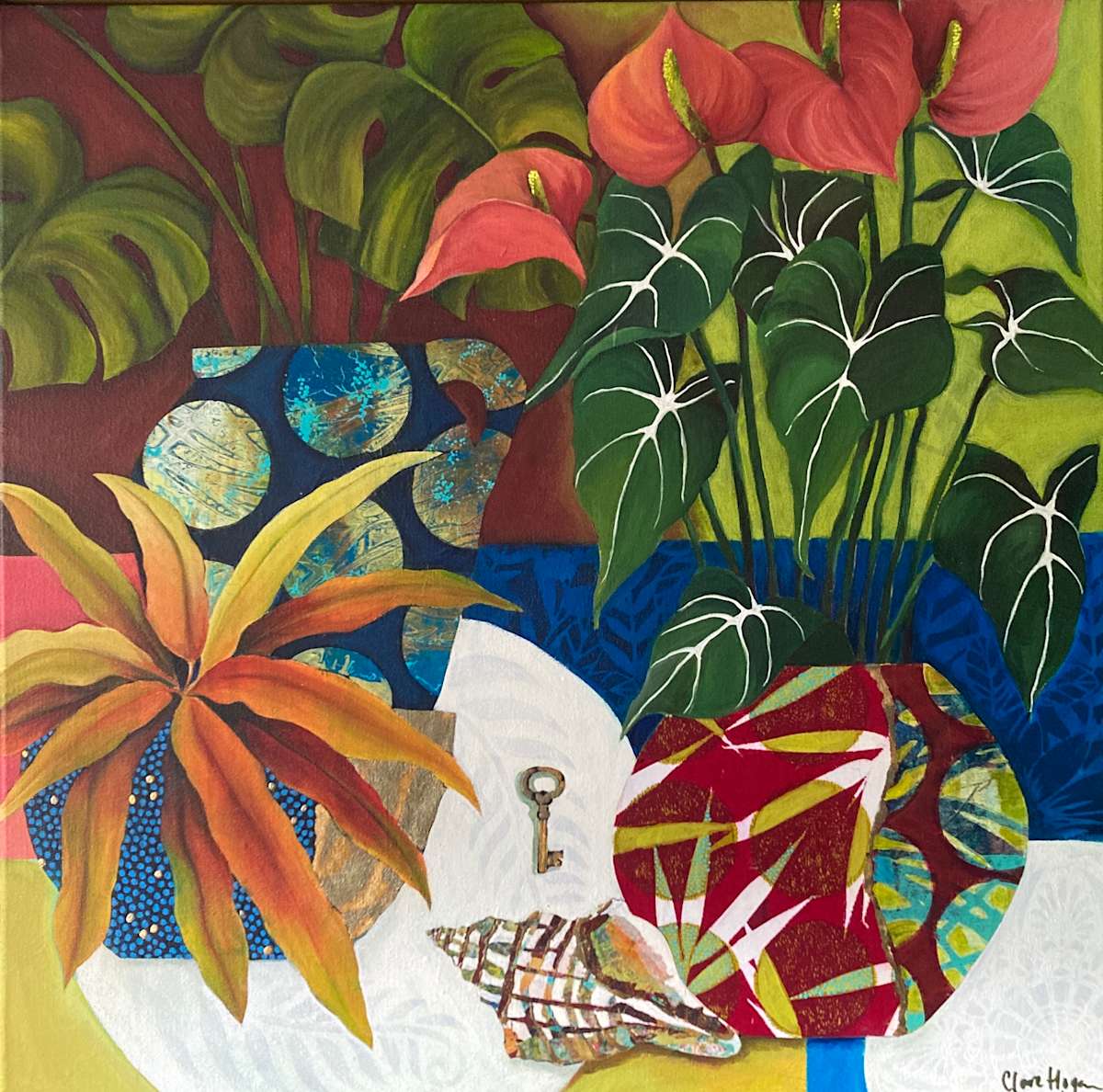 Still Life with Anthurium and Conch by Clare Hogan 