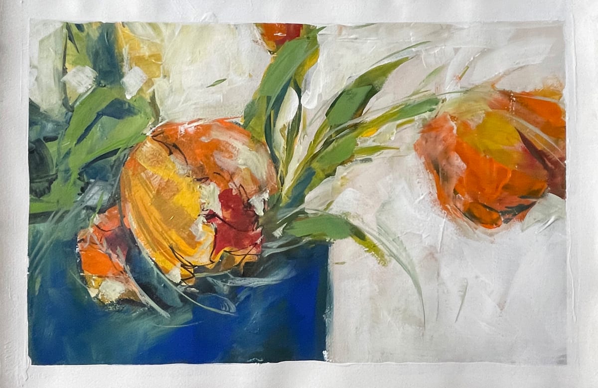 Parrot Tulips Blue Vase, Image 1.